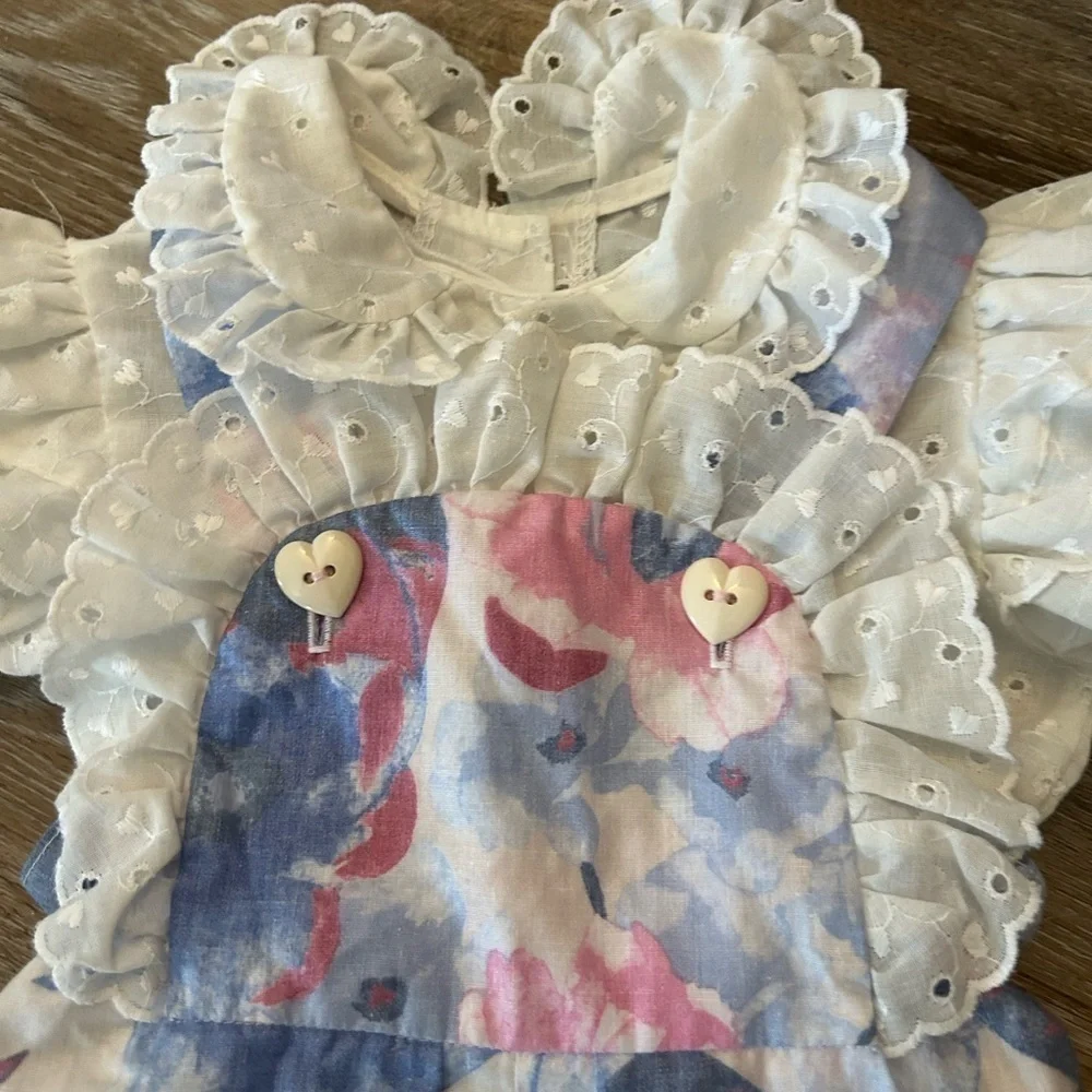 Vintage alphabet, kids jumpsuit with ruffle shirt size 12 months made in the USA